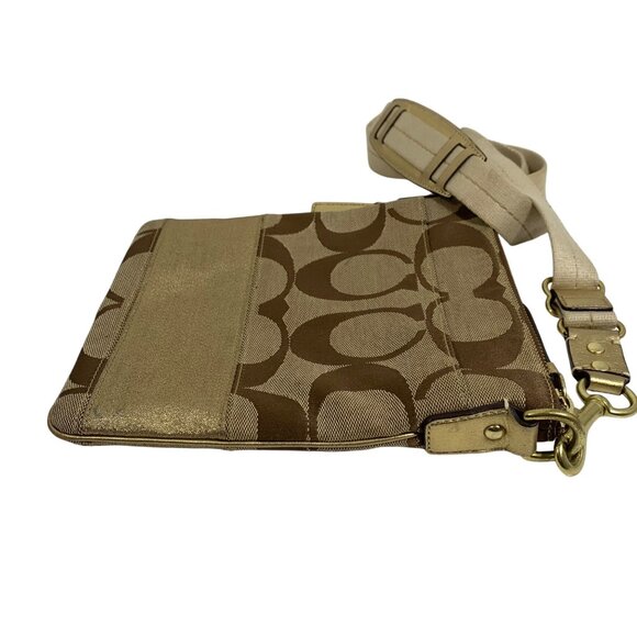 Coach Signature Logo Tan Jacquard Gold 40758 Swingpack Crossbody Shoulder Bag - Picture 8 of 16